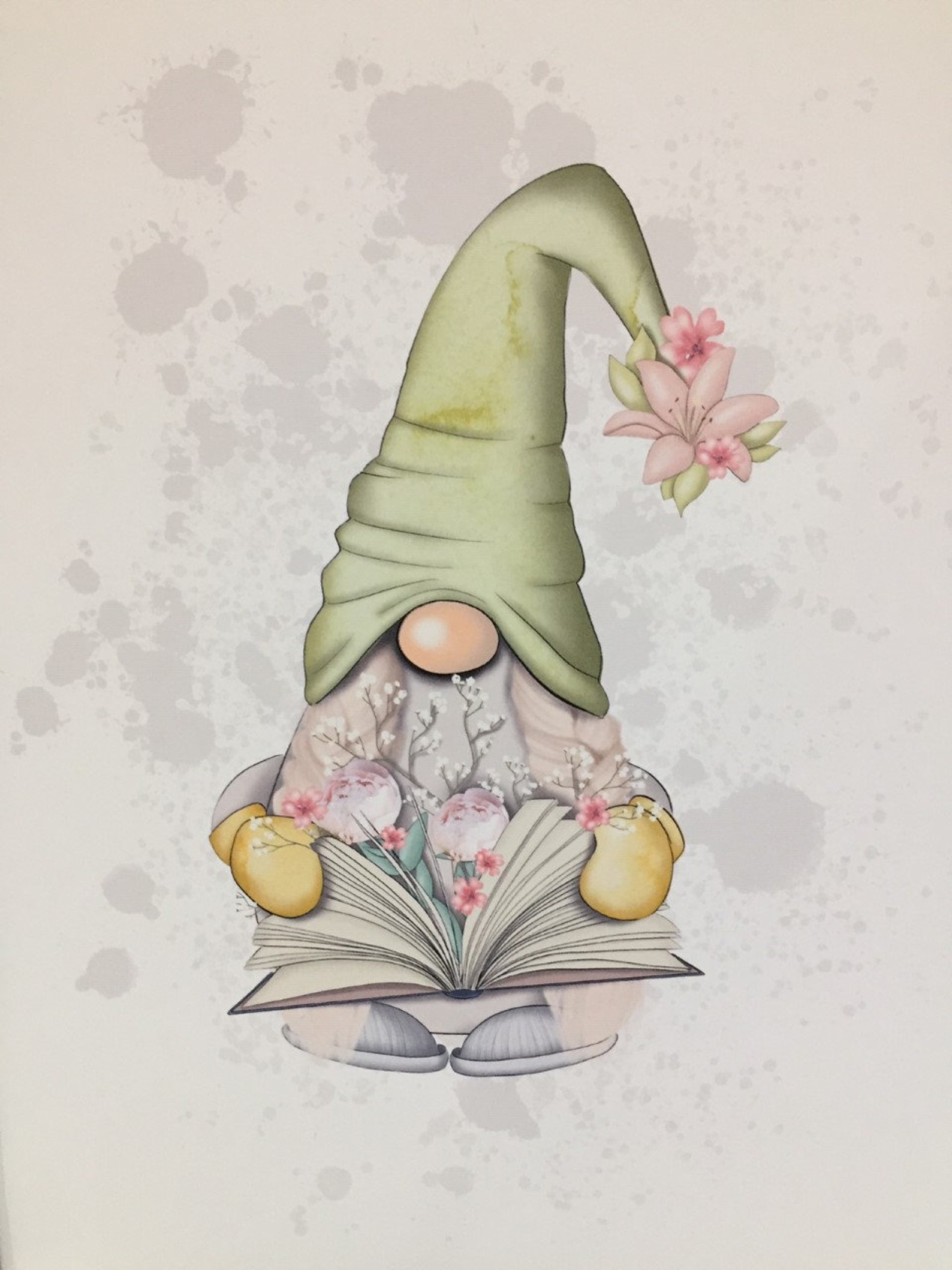 A4 Unframed Spring time Gnome/Gonk Reading a Book Wall Print Etsy