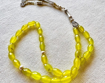 Handmade Natural Amber Islamic Prayer Beads: 33-Bead Tasbih Rosary
