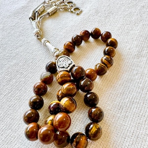 Real Brown Tiger Eye Natural Gemstone Personalized Tasbih 33, Prayer Beads, Tesbih, Misbaha, Tasbeeh, Sibha,Rosary,Handmade
