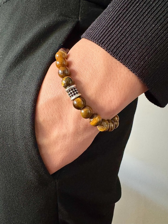 Energy Healing Natural Tigerauge Stein Stretch Armband Hämatit