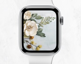 3D Floral Apple Watch Wallpaper, Minimal Watch Face, Neutral Watch Screensaver, Feminine Flower Watch Background, Elegant Beige Aesthetic