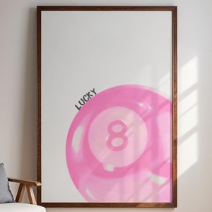 Vintage 8-ballenprint, Lucky Pool Ball-muurkunst, retro handgetekende poster, Lucky 8-ballenprint, trendy digitale prints, preppy poster