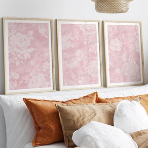 Love Shack Fancy Wall Art - Juego de 3 impresiones florales vintage rosas, pósteres rosas, descarga digital, decoración de pared estilo chinoiserie, impresión artística estética simple