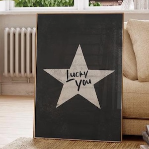 Lucky You retro handgetekende stermuurkunst | Digitale download | y2k preppy trendy muurkunst | Afdrukbaar esthetisch barwagendecor