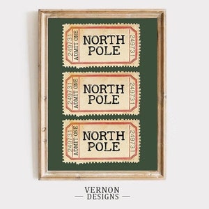 Nordpol-Eintrittskarten-Druck | Grüner Weihnachtsdekor | Trendy Weihnachtsdruck | Weihnachtskunst | Weihnachtsdeko | Digitaldruck