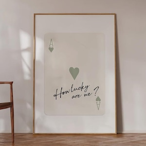 Impresión de arte de pared de moda Ace of Hearts, póster How Lucky Are We, impresión estética retro de moda, póster de naipes verde salvia, impresión digital