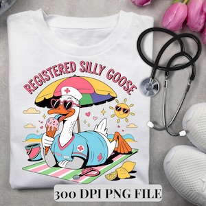 Enfermeira de saúde fofa e boba registrada, PNG, presente de enfermeira RN, PNG de ganso engraçado, presente de agradecimento ao dia da enfermeira, clipart de piada com vibrações de verão