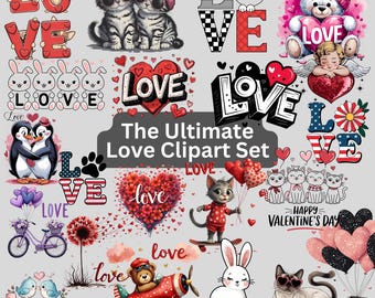 Love Clipart Set: Valentine&#39;s Day PNG Designs (Digital Download)
