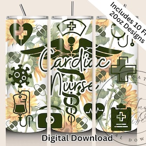 Cardiac Nurse Set 20 Unzen dünner Becher PNG Sublimationsdesign Download, Dia wissens & Anästhesie Krankenschwester Becher wickeln, medizinische Beruf Design