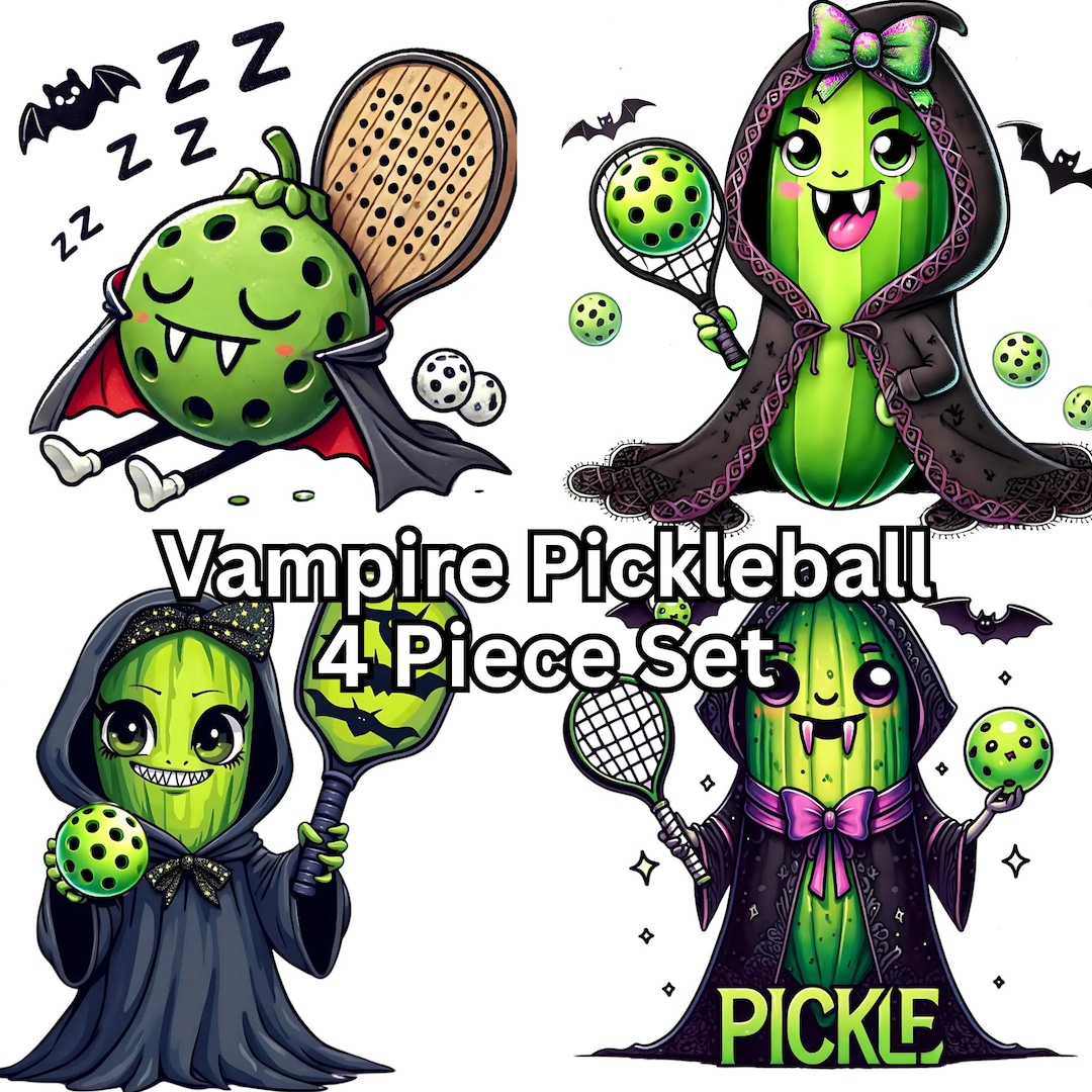 Halloween Alien Pickleball 4 Pc Clipart Set, Cute Pickle Vampire Pngs ...