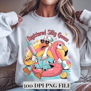 Enfermeira de saúde fofa e boba registrada, PNG, presente de enfermeira RN, PNG de ganso engraçado, presente de agradecimento ao dia da enfermeira, clipart de piada com vibrações de verão