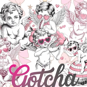 Whimsical Sketch Cupids PNG Clipart Set, Angel Baby Graphics, Romantic Projects,  Scrapbooking, Wedding Invitation Art, Crafting Projects