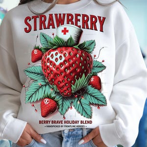 Retro Krankenschwester Erdbeere 300 DPI PNG - Beere Mutiger Urlaub Blend Design für Sublimation, Frontline Held Geschenk, WeihnachtsKrankenschwester Clipart Download