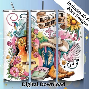 Gobelet papier peint à motif foi et musique country 20 oz skinny | Religion Téléchargement numérique PNG | Châle western floral chrétien
