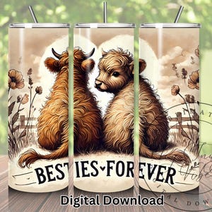 Besties Forever Baby Highland Cow rustieke beker png, 20oz mager sublimatieontwerp, citaat beste vriendenbevestiging, schattige boerderij BFF-kunst
