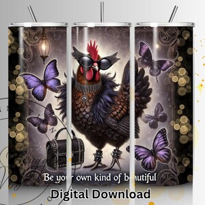Seien Sie Ihre eigene Art von schönem Tumbler Wrap, Schmetterlings-Küken Motivationszitat 20 Unzen Sublimationsdesign Positive Affirmation Digital Design