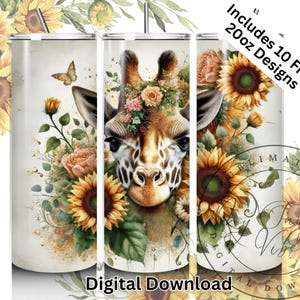 Girafa Flor 20 oz Skinny Tumbler Sublimação Design, Primavera Boho Floral Girafa PNG, Girafa Skinny Tumbler, Sublimação de Alta Qualidade