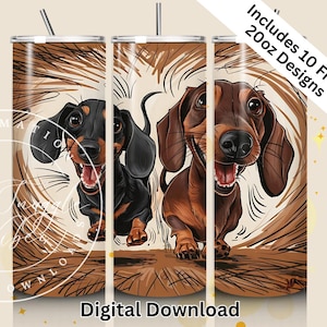Carino stile disegnato a mano bassotto magro tumbler PNG 20oz cocktail weenies regalo per amanti dei cani design a sublimazione, Wiener cane arte tazza avvolgente stampabile