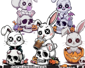 Pastel Goth Bunny Halloween PNG Set: Spooky Kawaii Clipart (Digital Download)