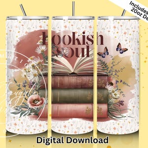 Pastel Boho Bookish Soul 20oz Tumbler Sublimacja Design For Reader, Book Lover Tumbler Wrap, Floral Library Tumbler PNG, BookTok Design