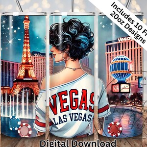 Archivo de diseño de vaso de 20 oz con sublimación recta de la capital mundial del entretenimiento del estado de Silver, envoltura para vaso de chica de Las Vegas, Casino PNG