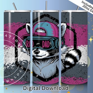 Rad Dad Gamer Tumbler Wrap 20oz Skinny | Digitaler Download PNG | Lustige Glitch Waschbär Sublimation | Gamer Vatertag Glitz Becher Design