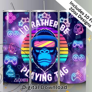 Preferirei giocare a Tag Gorilla Monkey Tag Skinny Tumbler 20oz Wrap PNG, VR Gamer Digital Tumbler Wrap Download PNG, Regalo per gli appassionati di giochi