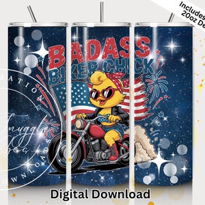 Tumbler Wrap "All American Patriotic Coquette Biker Chick", bicchiere sottile da 20 once in formato PNG per sublimazione, download digitale di "4 luglio Motorcycle Girl"