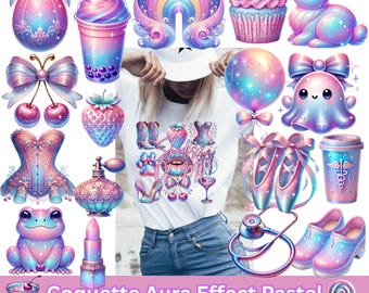 Coquette Aura Effects Pastel Fantasy Clipart Collection, Soft Girl Aesthetic with Trendy Cherries and Bows, Valentines PNG Digital Download