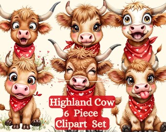 Baby Highland Cow Clipart Set: Whimsical Farm Animal PNG (Digital Download)