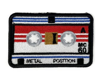 Black/Red/White "Rewind" Microcassette Embroidered Patch 80's Mini Audio Cassette Iron-on