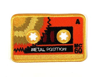 Yellow & Orange "Steeljaw" Microcassette Embroidered Patch 80's Mini Audio Cassette Tape Iron-on