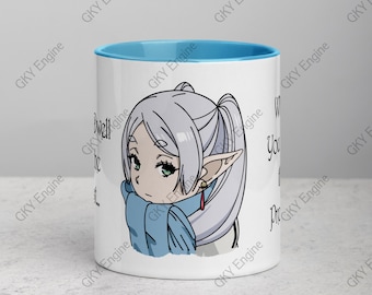 Anime Elf Mage Quote Mug "Don't Dwell on the Past..." White Mug with Blue Handle