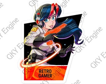 Pegatina retro para gamers, vinilo decorativo de anime y ciencia ficción de los 80.