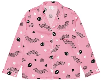Pink Vampy Bats & Hearts Women’s Long Sleeve Pajama Top