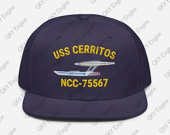 Gorra snapback bordada estilo USN del USS Cerritos NCC-75567