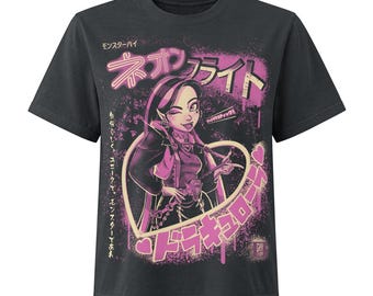 Women's Frightfully Neon Anime Vampire Girl (3C Ver.) Heavyweight Garment Dye Tee Bella + Canvas 6110GD