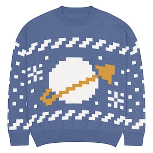 Classic Space Pixel Art Knittted Sweater Relaxed Fit Crew Neck Minifig-Inspired Xmas Jumper