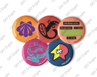 Splatsville Large Pin Set A: 5pc Cosplay Gamer Can Badges (2.25 inch)