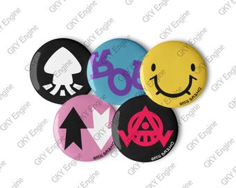 Splatsville Small Pin Set A: 5pc Cosplay Gamer Can Badges (1.25 inch)