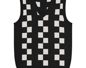 Black and White Checker Knit V-Neck Vest Gothcore