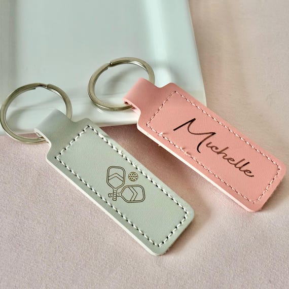 Personalized Pickleball key chain pickleball bag tag vegan leather keychain for sport lover gift for team party favor custom name keychain