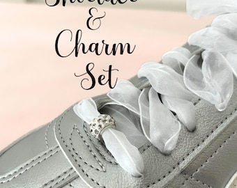 Rhinestone Shoe Charm Set with Satin Laces, Wedding Sneaker Accessory