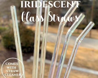 Iridescent glass straw for tumbler Borosilicate glass straw cleaner straw for bachelorette party favor reusable straw drink accessories