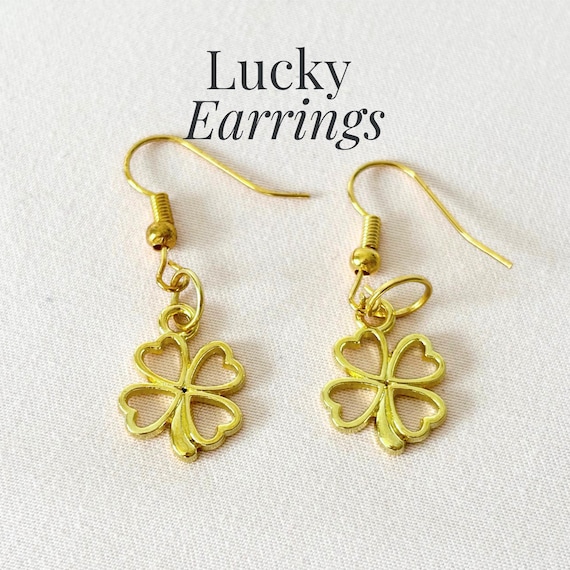 Dainty Gold Earrings Irish Design Lucky Charm St Patrick Day Present Celtic Jewelry Small Delicate Clover Pattern Brass Accessories French