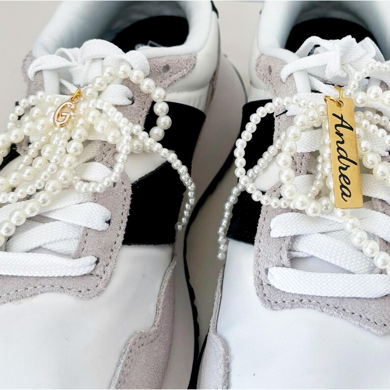 Pearl bow shoelace charm for sneakers personalized shoe tag custom initial charm with name pearl tassel Y2k Shoe lace charms gift for her