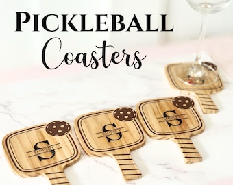 Personalized Pickleball Coaster Set, Custom Engraved Hostess Gift