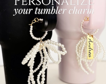 Personalized Pearl Tumbler Charm, Custom Name, Gold or Silver