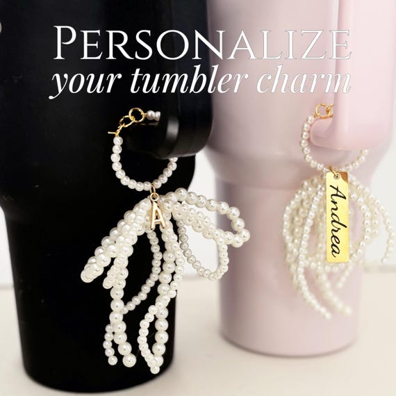 Pearl tumbler charm name custom tumbler handle charm stanley pearl accessory for tumbler gold or silver tumbler cup charm water bottle charm