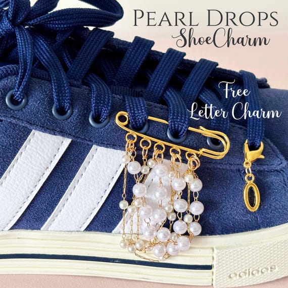 Sneaker shoe charm pin for charm with initial pearl shoe charm safety pin with bead shoelace charm for girl accessories gold pearl broach